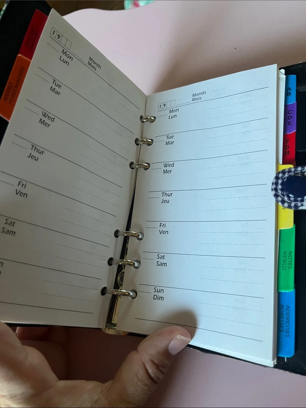 Daisy-Print Navy Gingham Personal Rings Planner Organizer